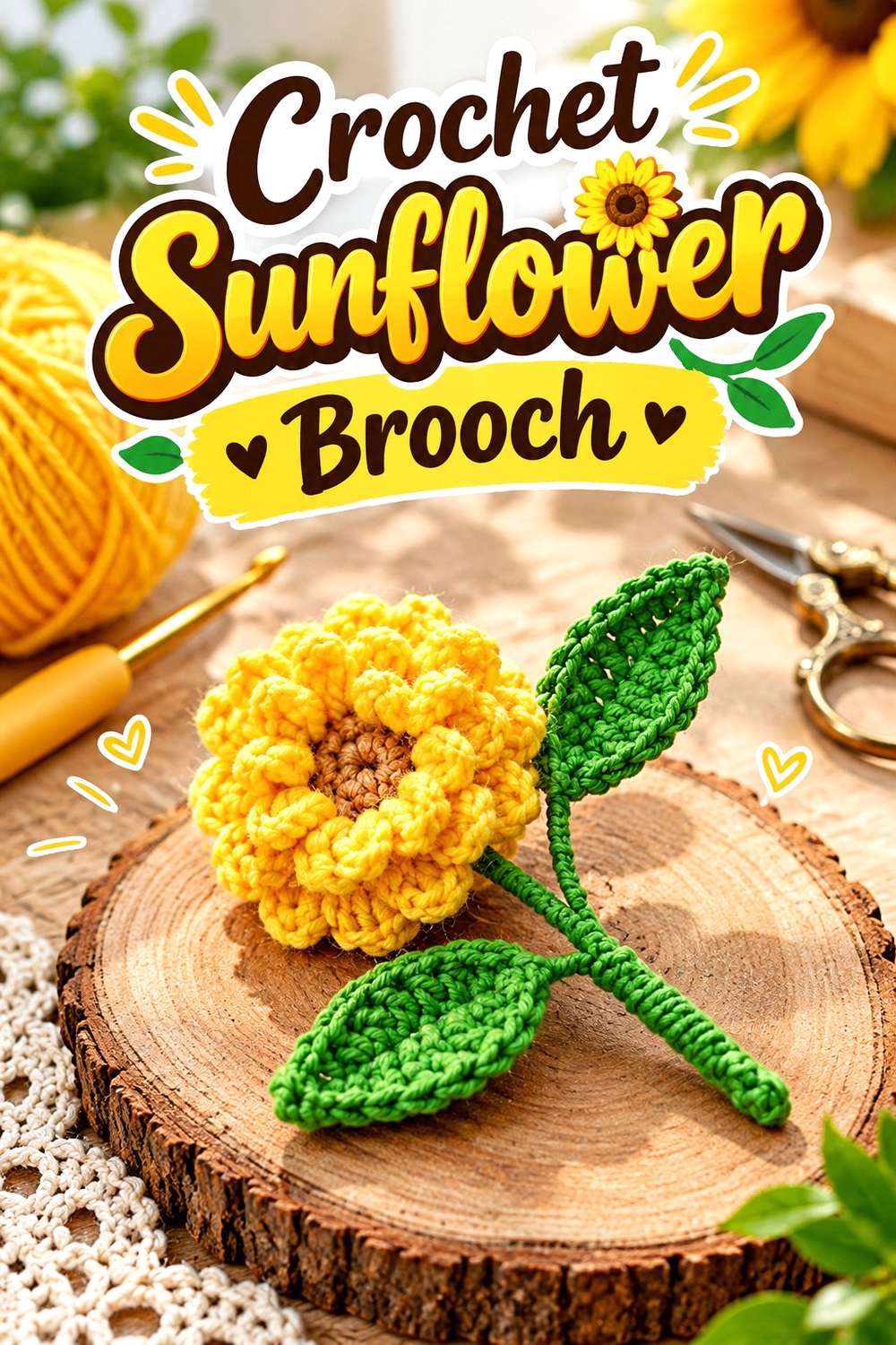 Crochet Sunflower Brooch