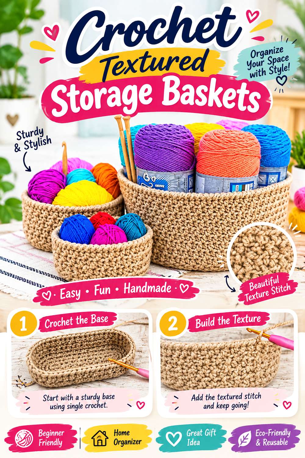 Crochet Textured Storage Baskets