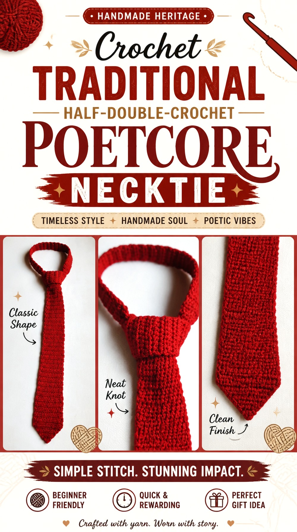 Crochet Traditional Half Double Crochet Poetcore Necktie
