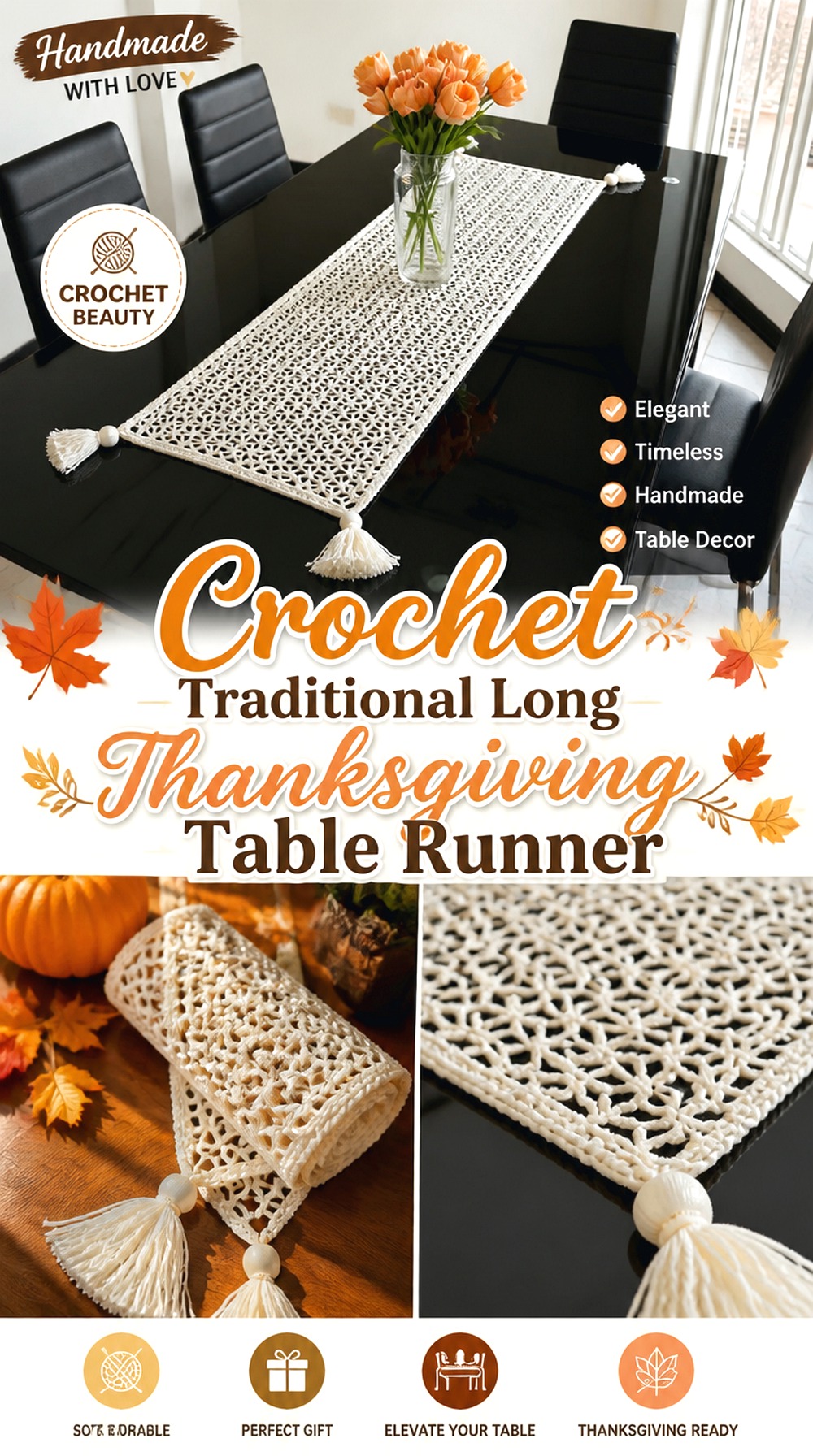 Crochet Traditional Long Thanksgiving Table Runner