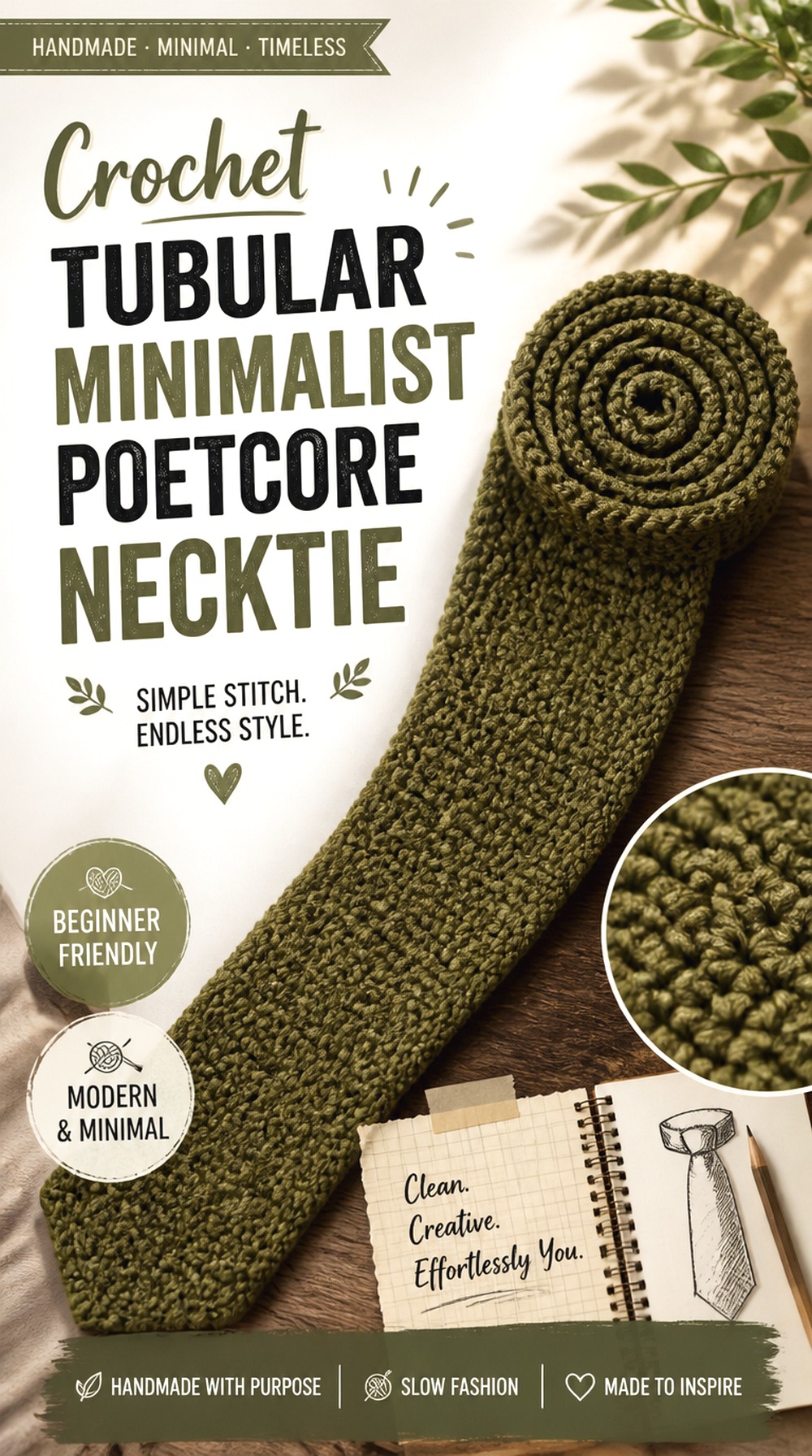 Crochet Tubular Minimalist Poetcore Necktie