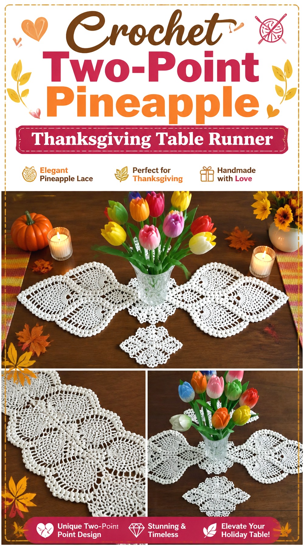 Crochet Two Point Pineapple Thanksgiving Table Runner