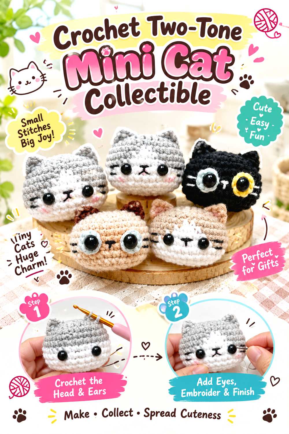 Crochet Two Tone Mini Cat Collectible