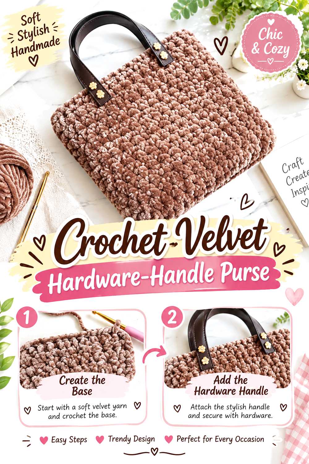 Crochet Velvet Hardware Handle Purse