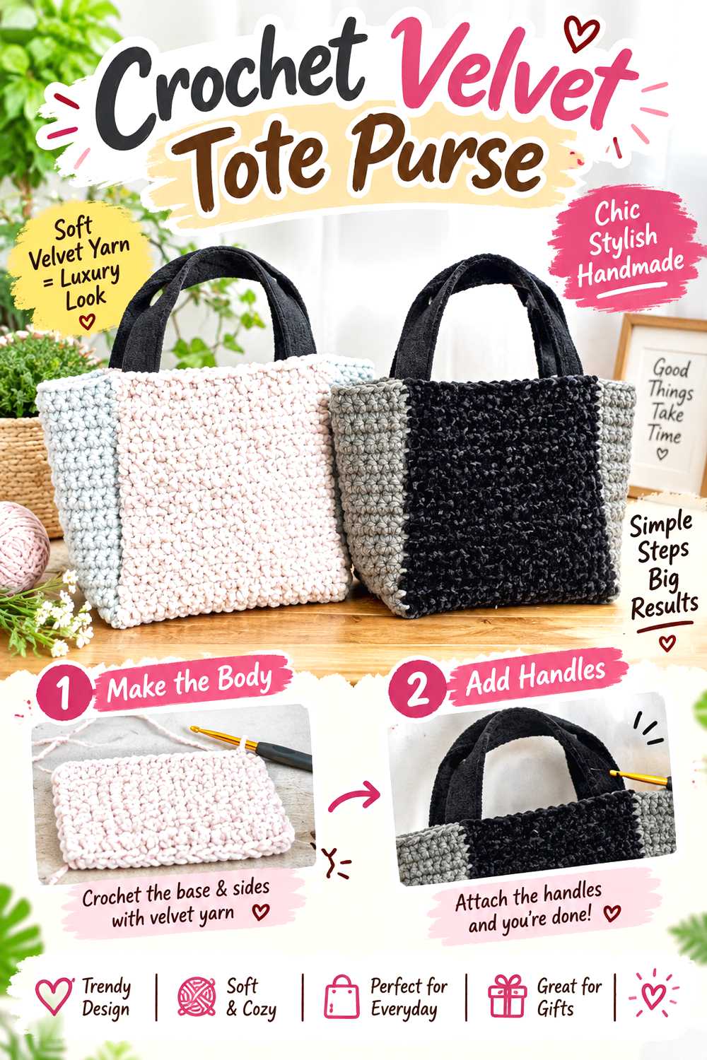 Crochet Velvet Tote Purse