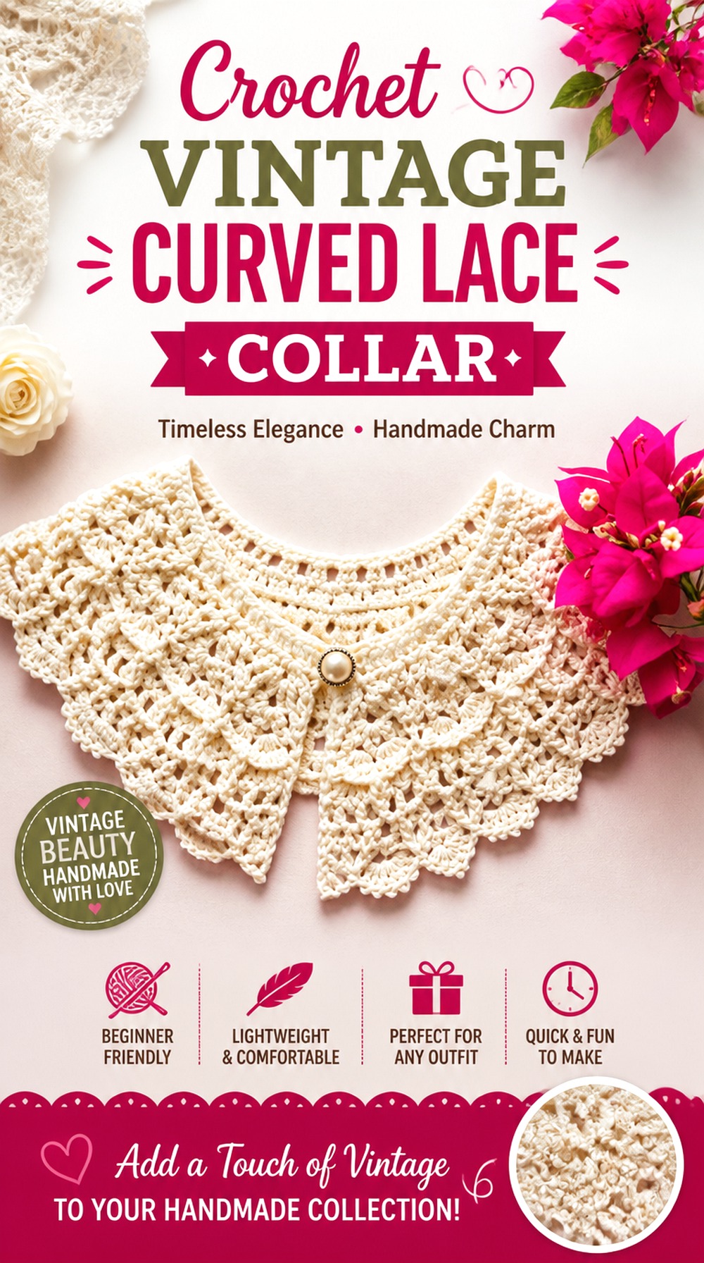 Crochet Vintage Curved Lace Collar