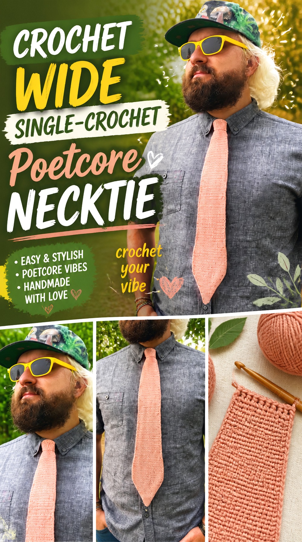 Crochet Wide Single Crochet Poetcore Necktie