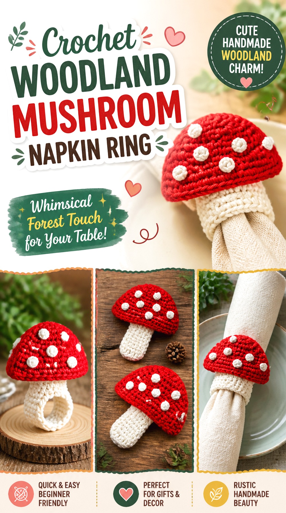 Crochet Woodland Mushroom Napkin Ring