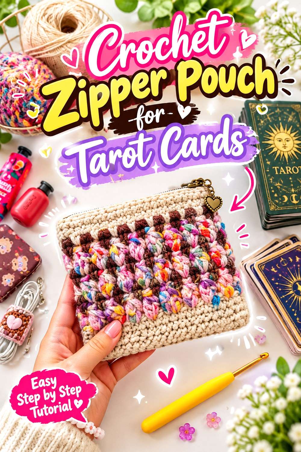 Crochet Zipper Pouch for Tarot Cards