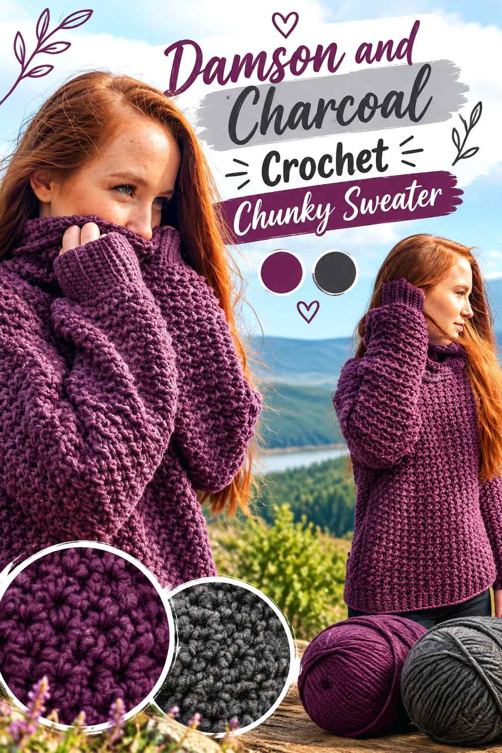 6. Damson And Charcoal Crochet Chunky Sweater