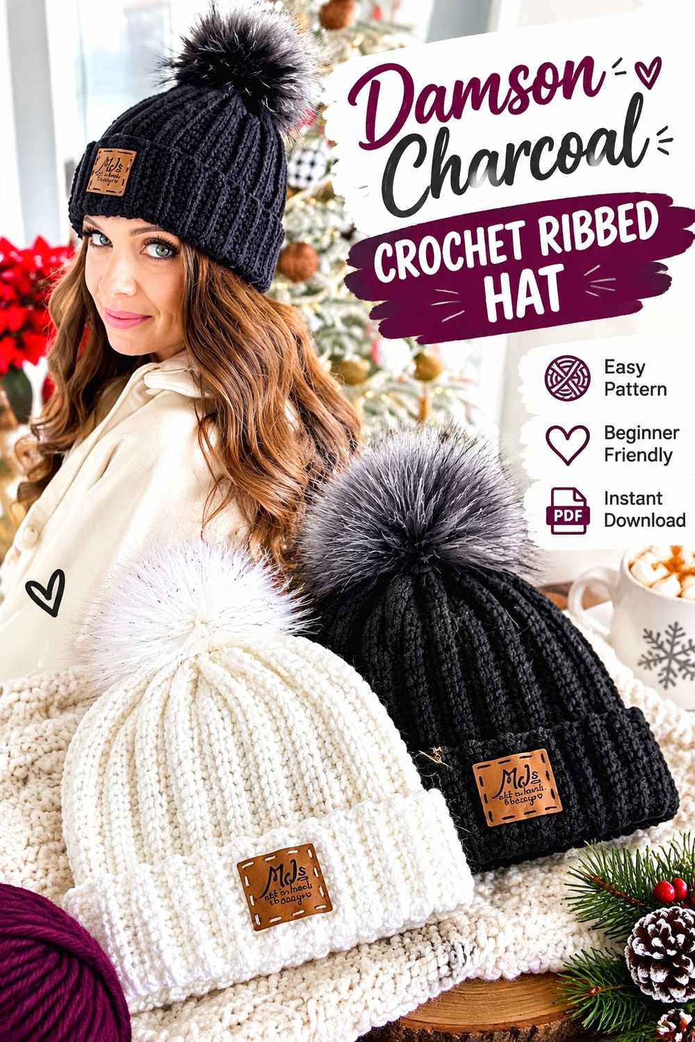 7. Damson And Charcoal Crochet Ribbed Hat