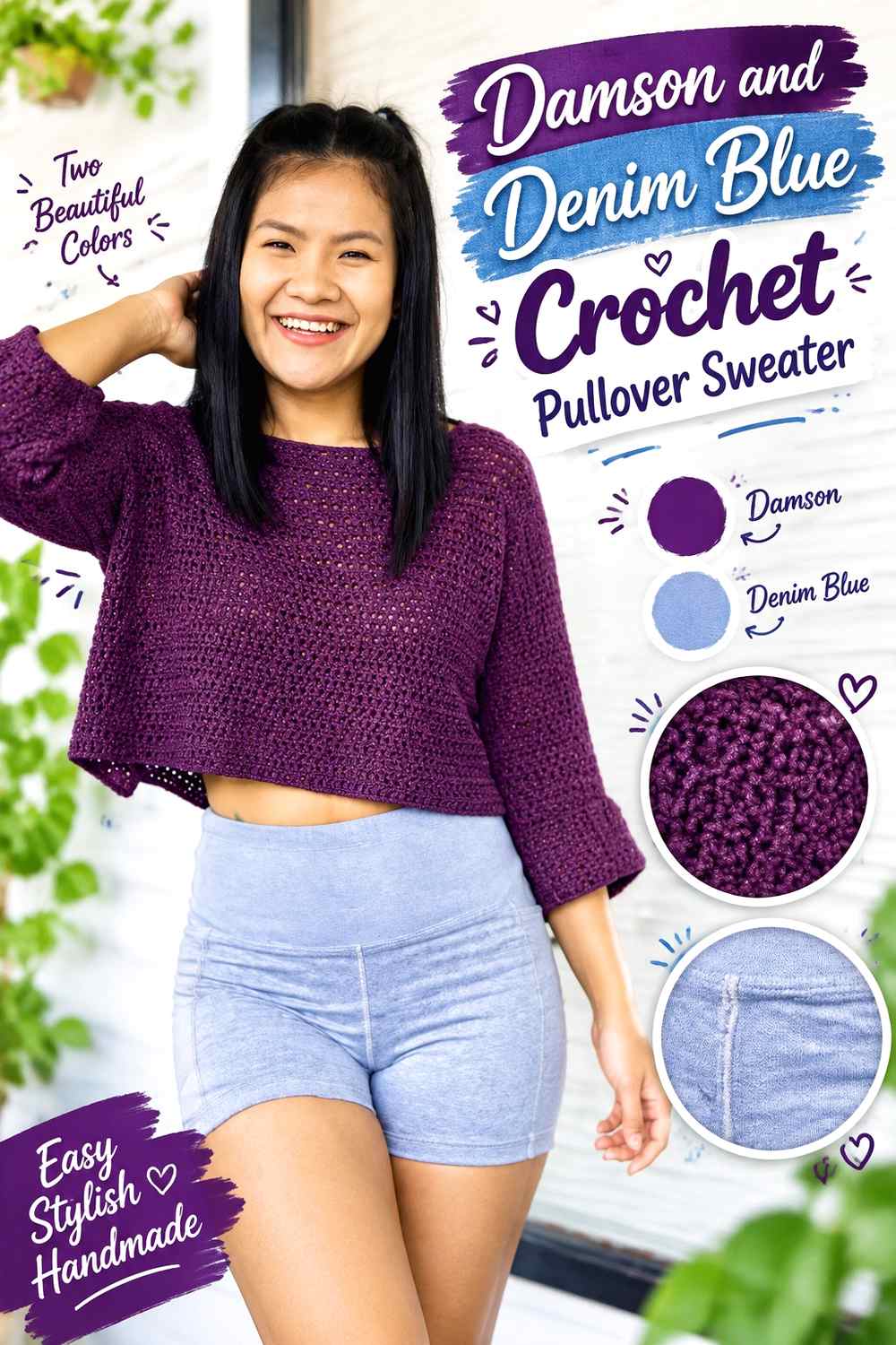 9. Damson And Denim Blue Crochet Pullover Sweater