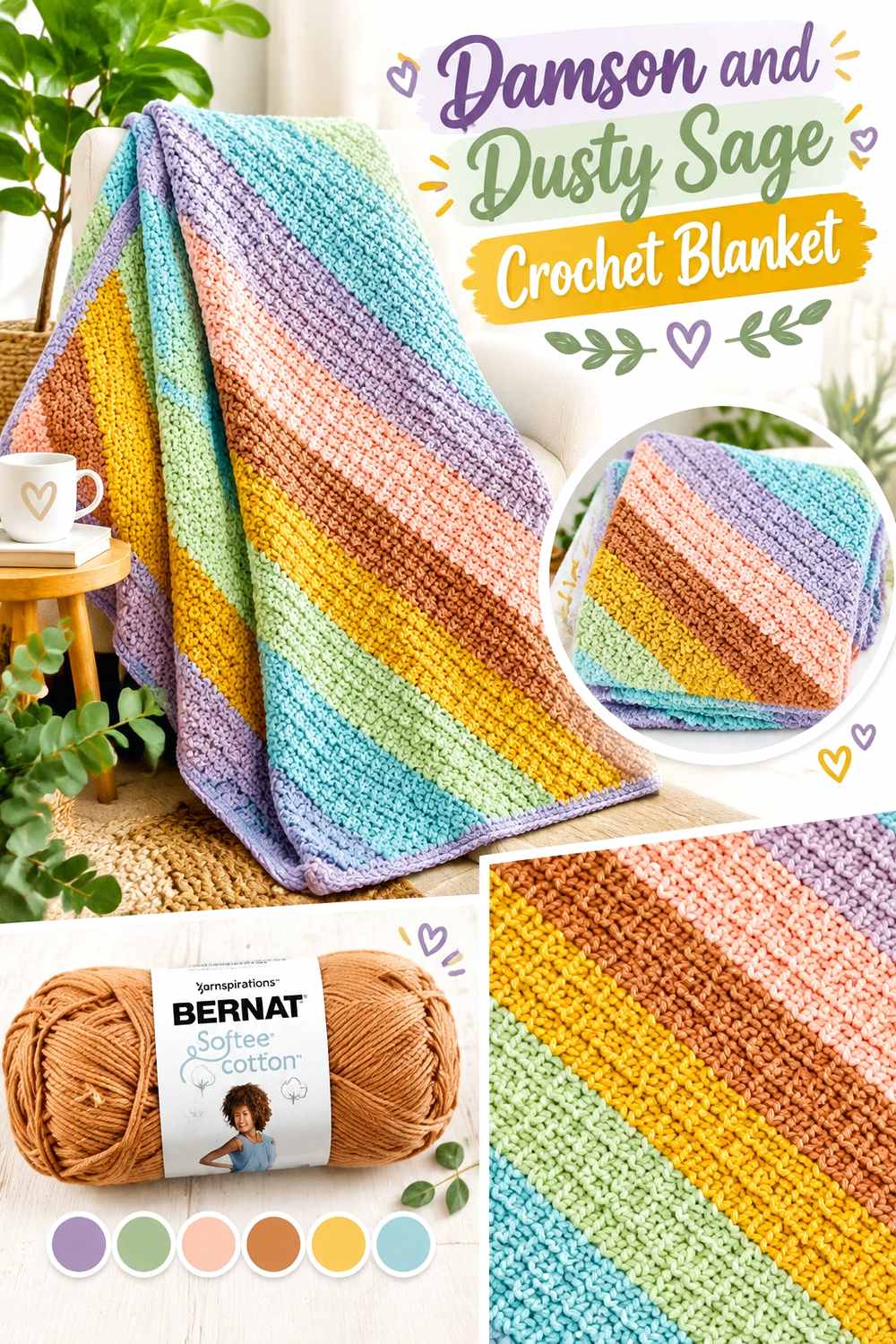 4. Damson And Dusty Sage Crochet Blanket