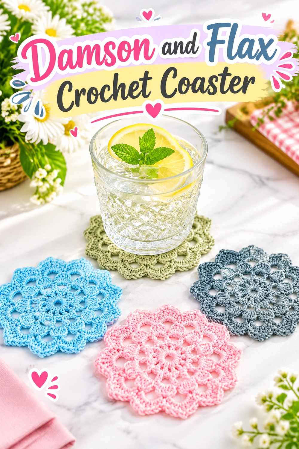 24. Damson And Flax Crochet Coaster