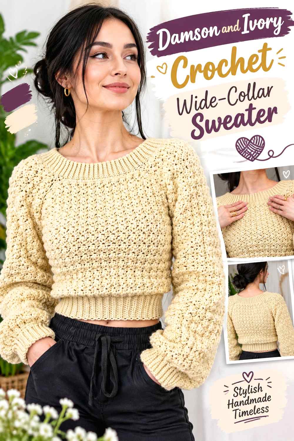 8. Damson And Ivory Crochet Wide Collar Sweater
