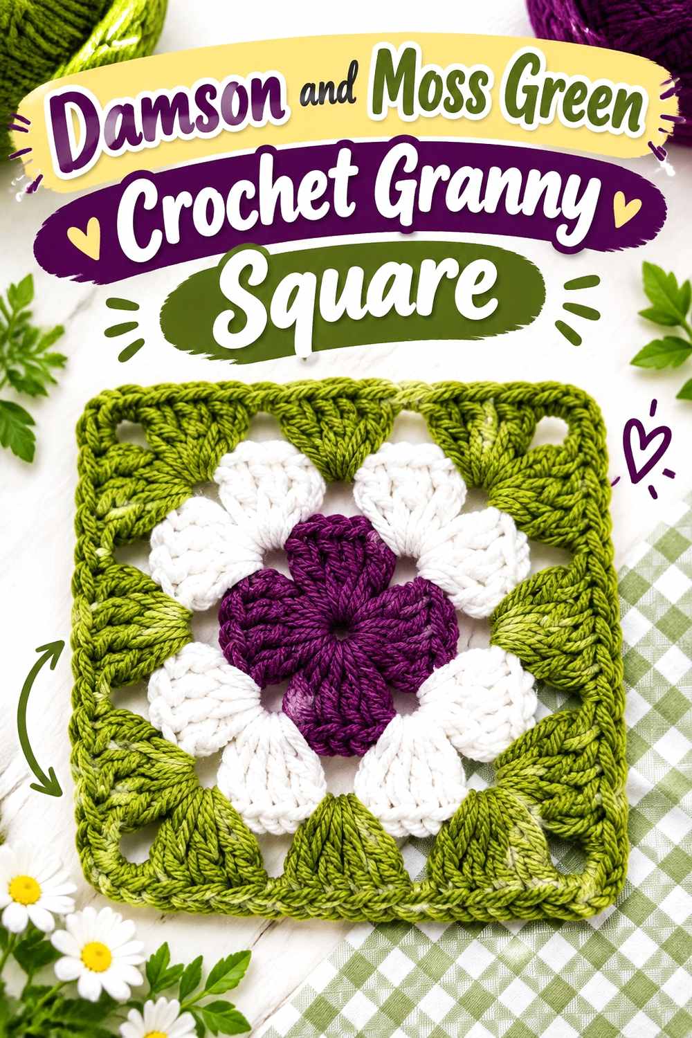 15. Damson And Moss Green Crochet Granny Square