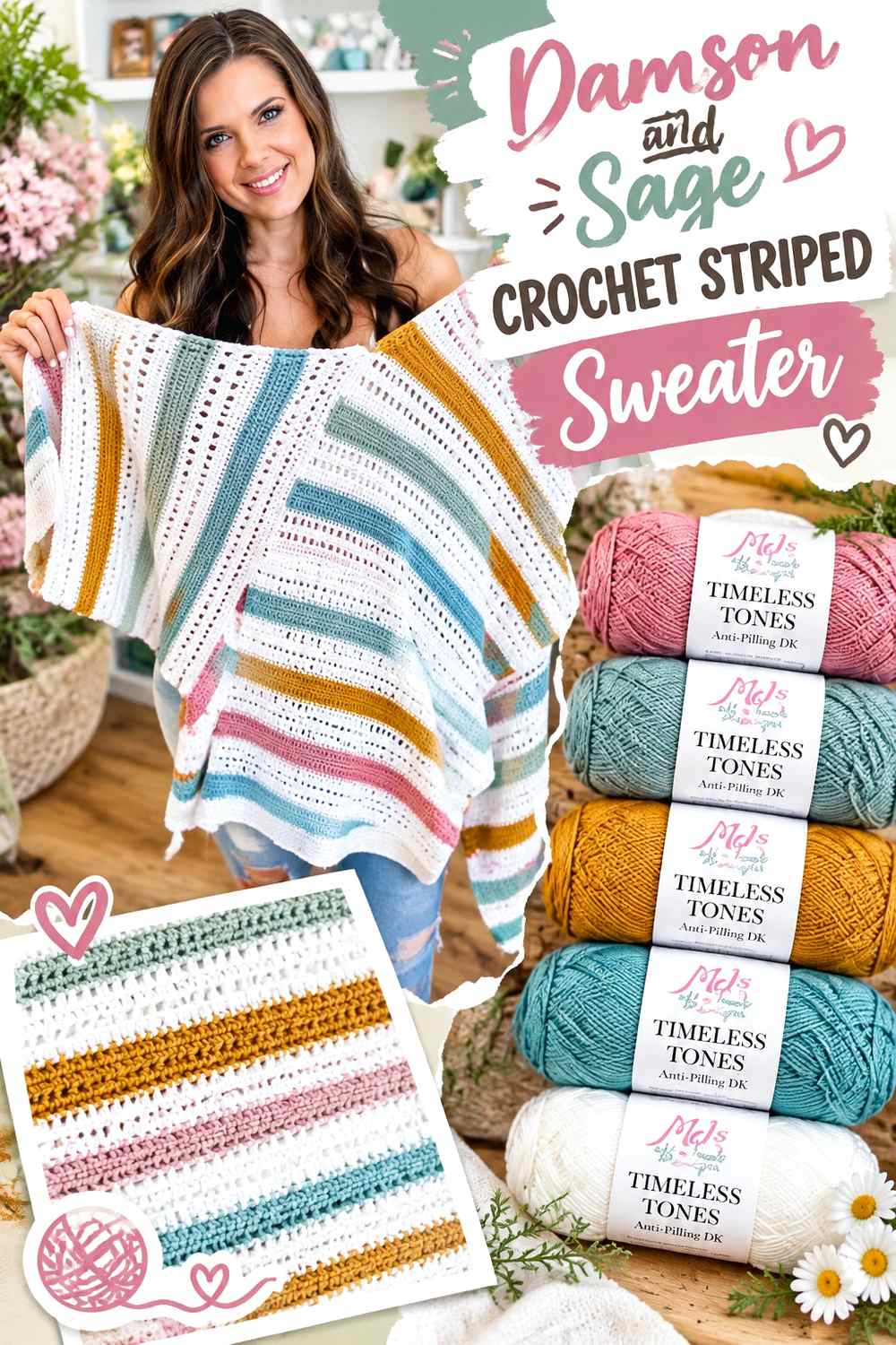 5. Damson And Sage Crochet Striped Sweater