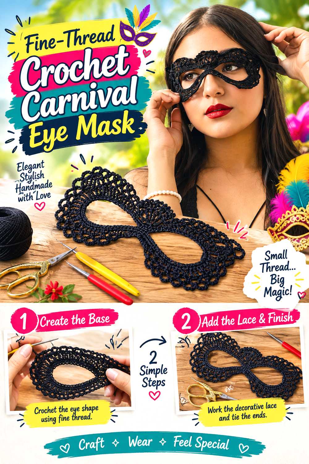 Fine Thread Crochet Carnival Eye Mask