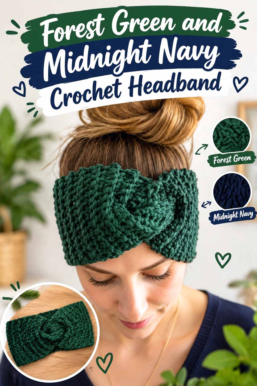 11. Forest Green And Midnight Navy Crochet Headband