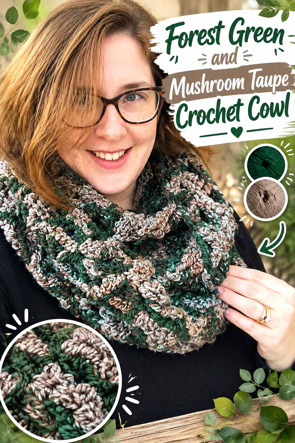 10. Forest Green And Mushroom Taupe Crochet Cowl