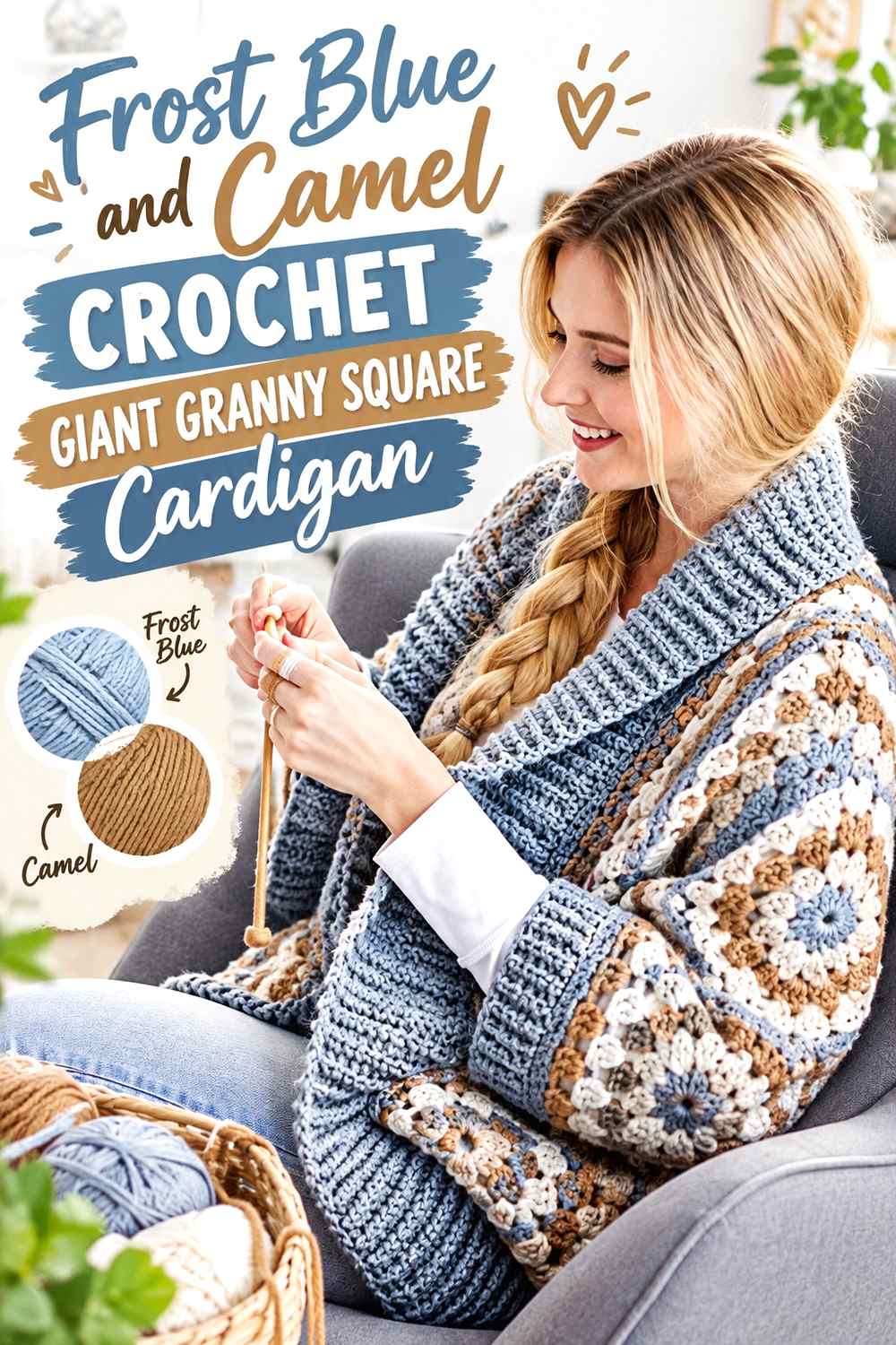 10. Frost Blue And Camel Crochet Giant Granny Square Cardigan