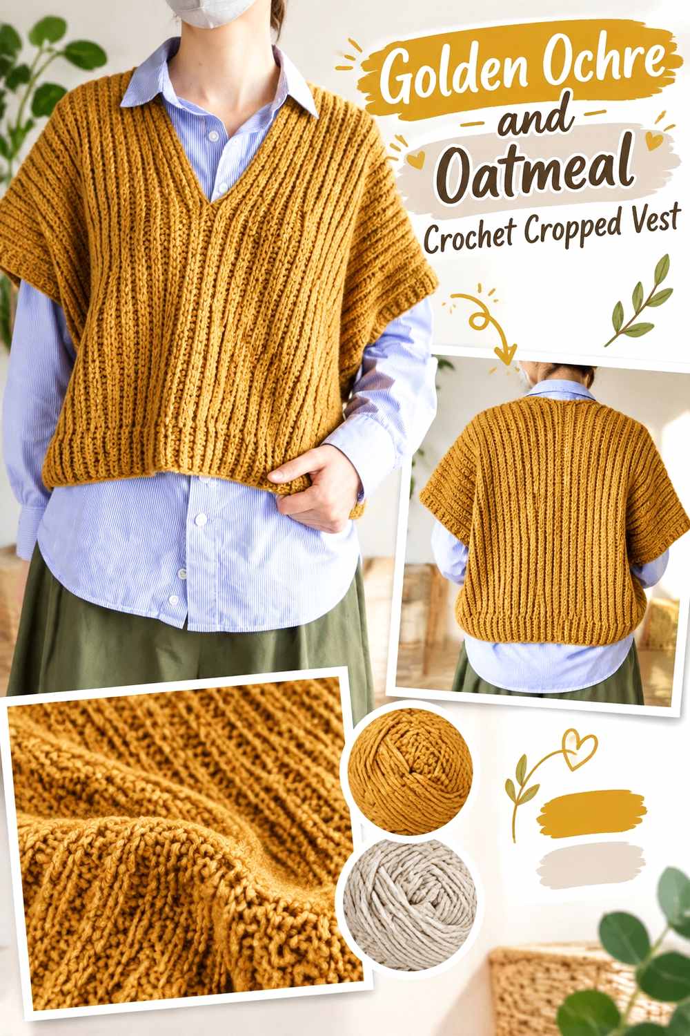 5. Golden Ochre And Oatmeal Crochet Cropped Vest