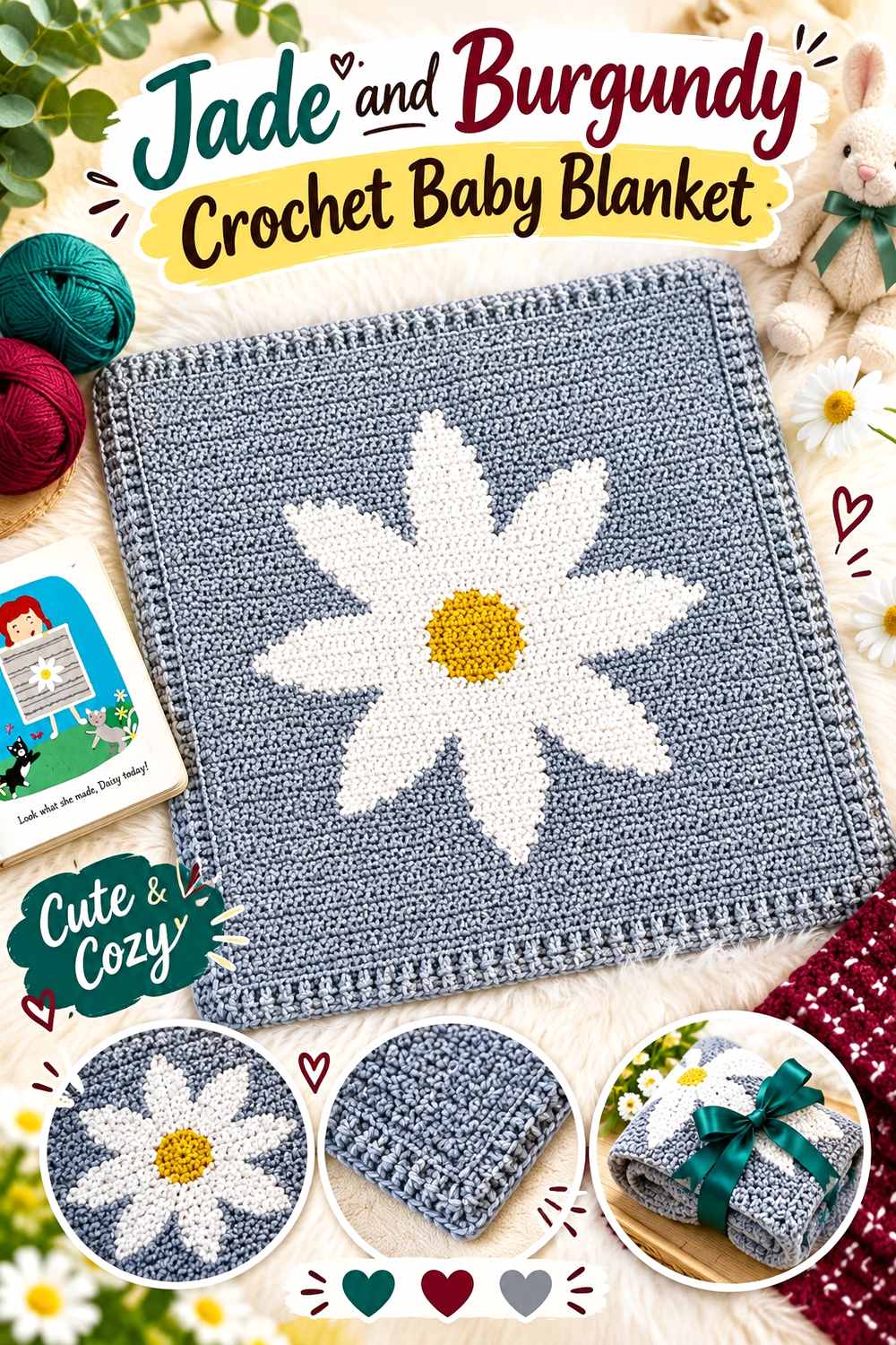 1. Jade And Burgundy Crochet Baby Blanket