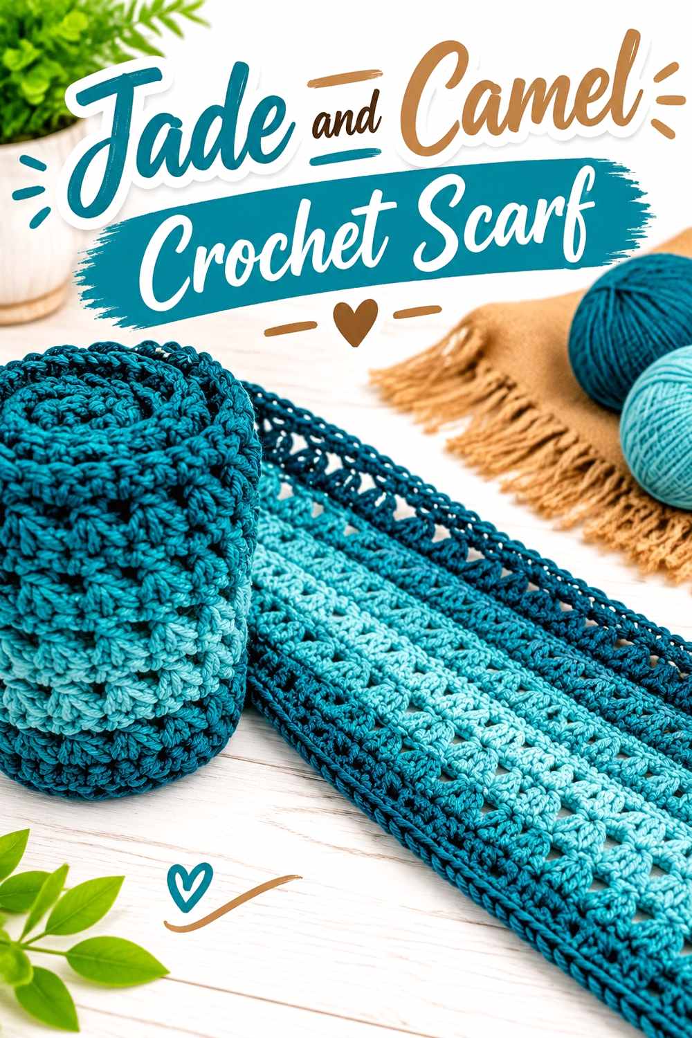 6. Jade And Camel Crochet Scarf