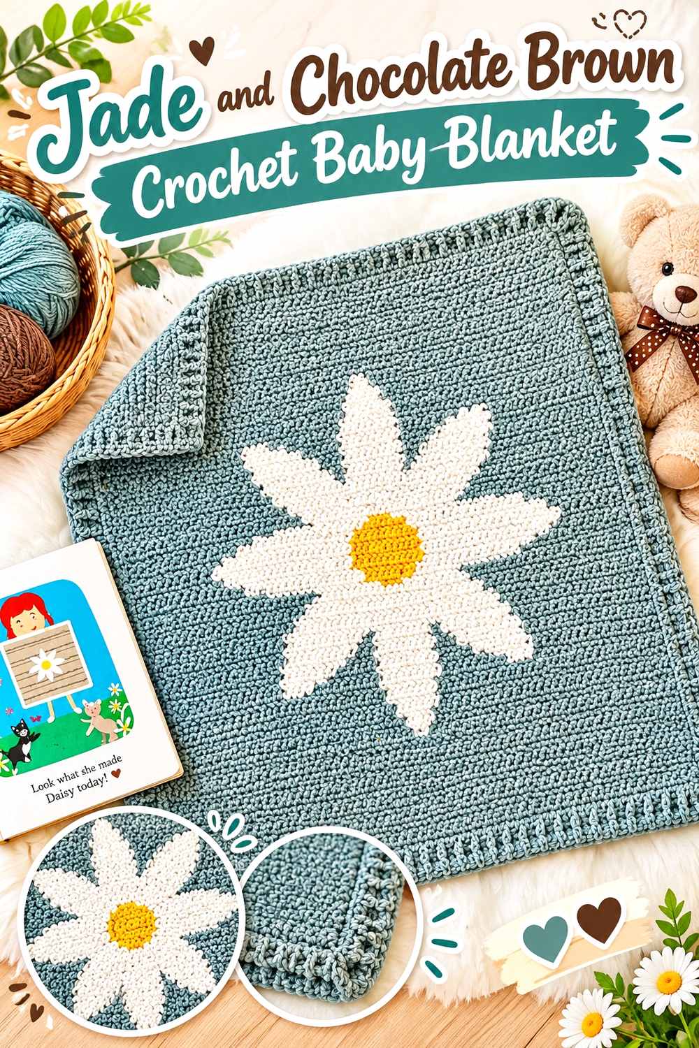 1. Jade And Chocolate Brown Crochet Baby Blanket