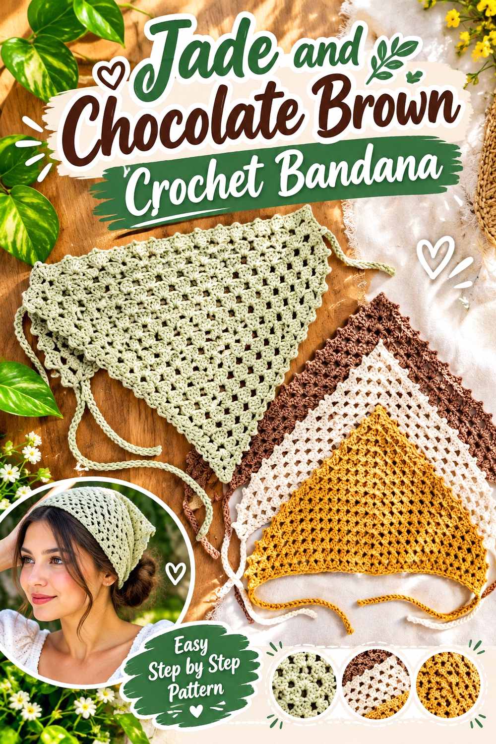 4. Jade And Chocolate Brown Crochet Bandana