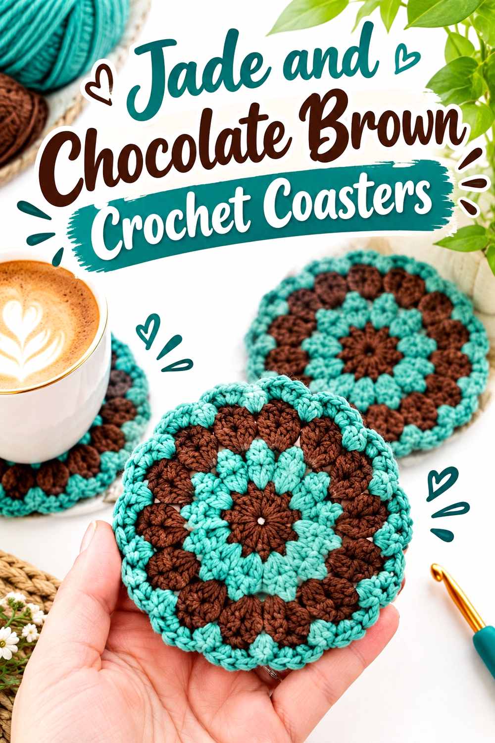 13. Jade And Chocolate Brown Crochet Coasters