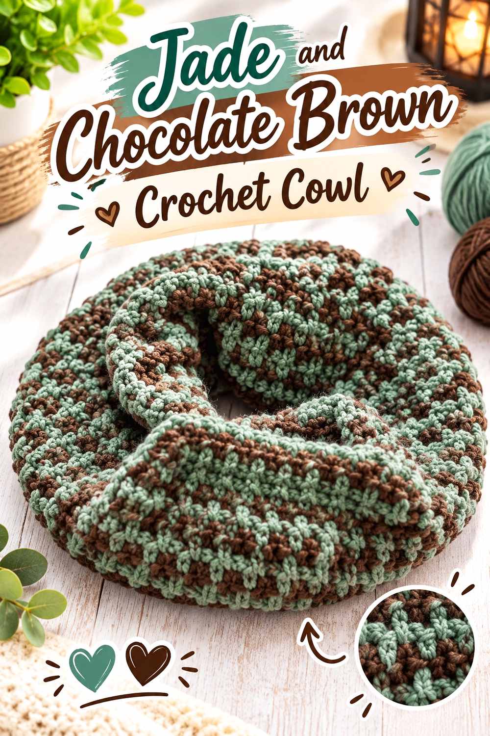 14. Jade And Chocolate Brown Crochet Cowl