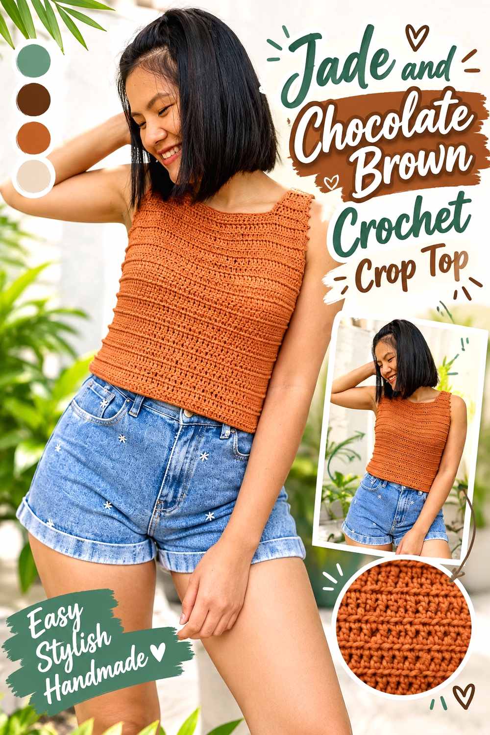 10. Jade And Chocolate Brown Crochet Crop Top