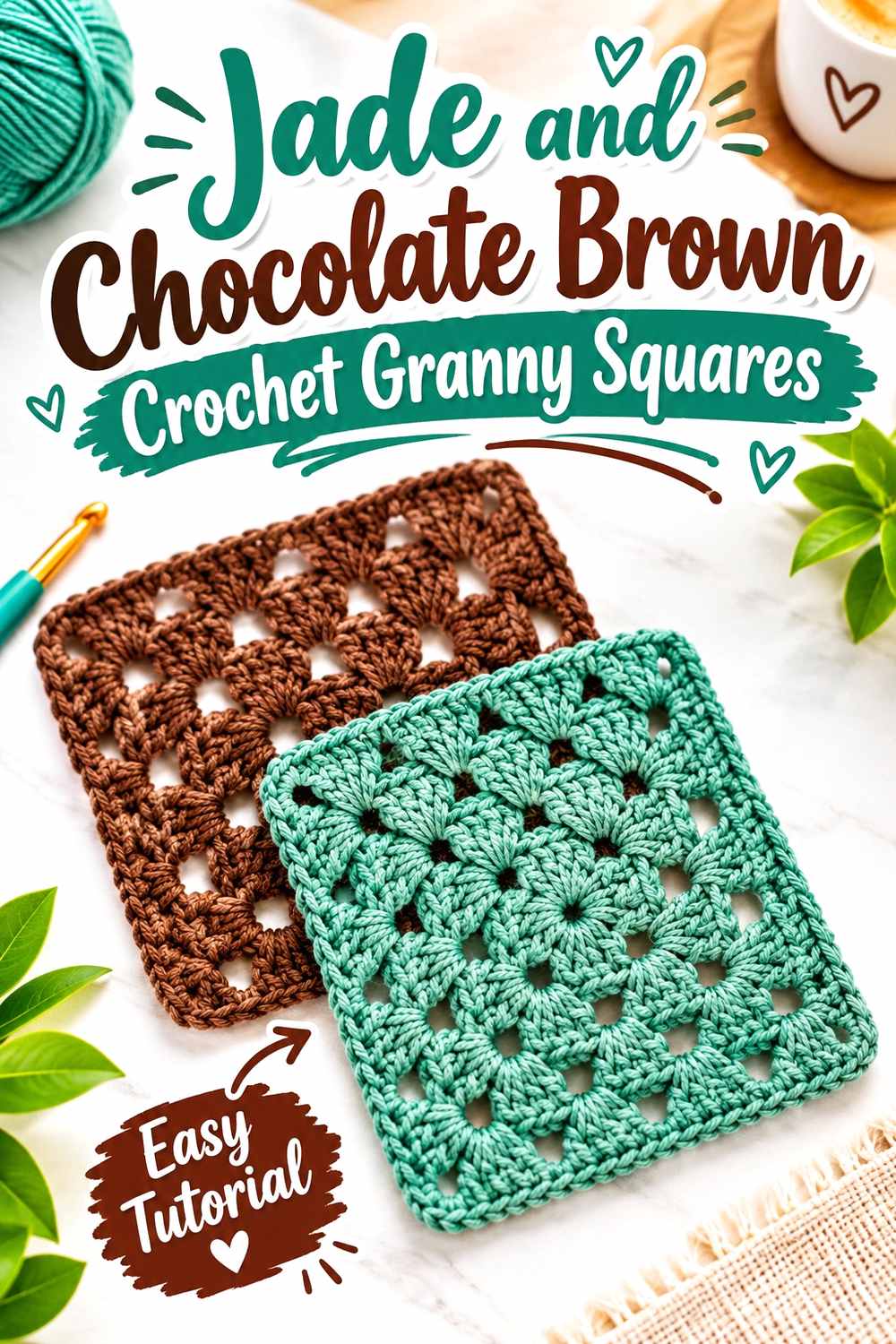 7. Jade And Chocolate Brown Crochet Granny Squares