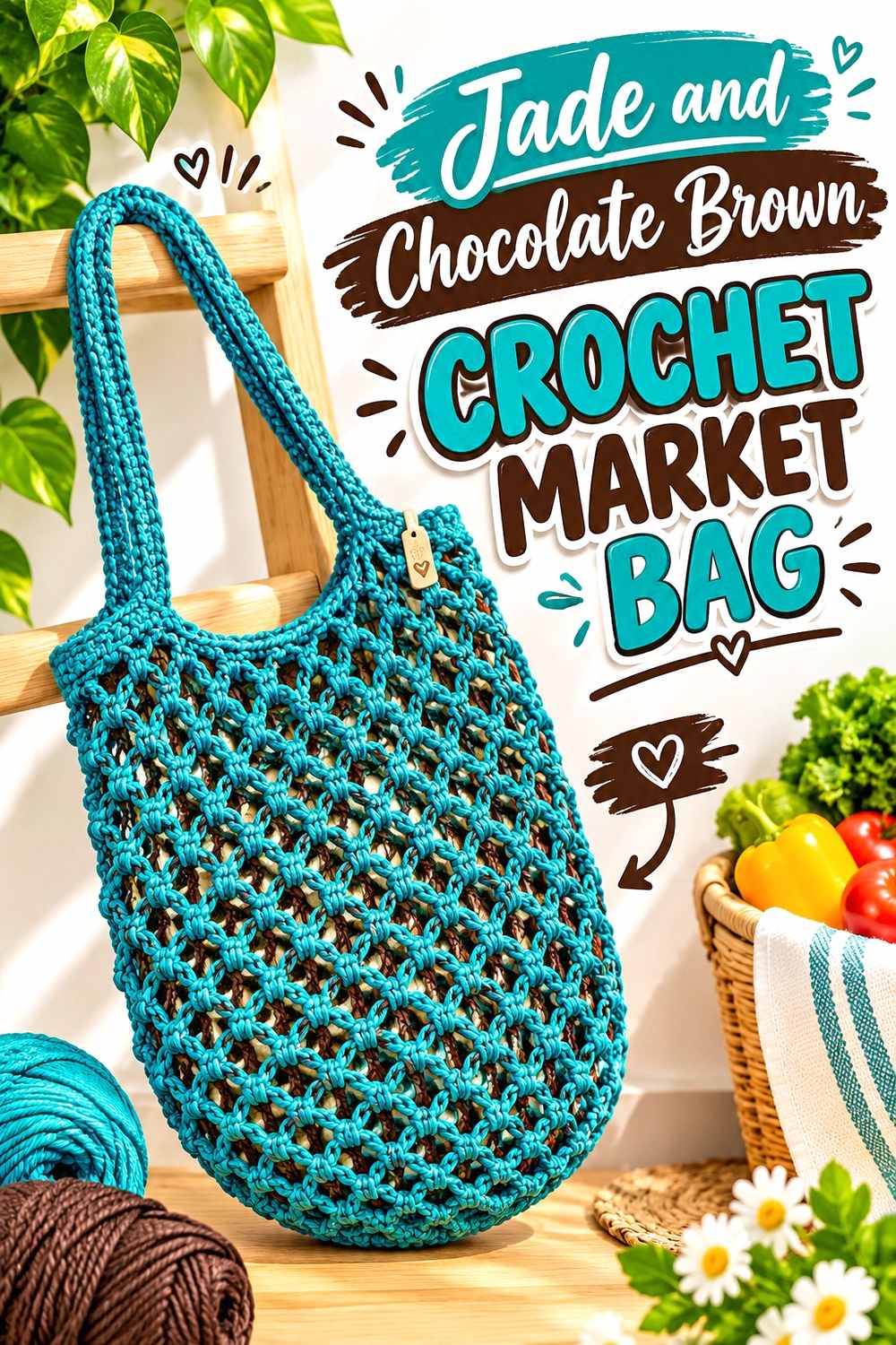 16. Jade And Chocolate Brown Crochet Market Bag