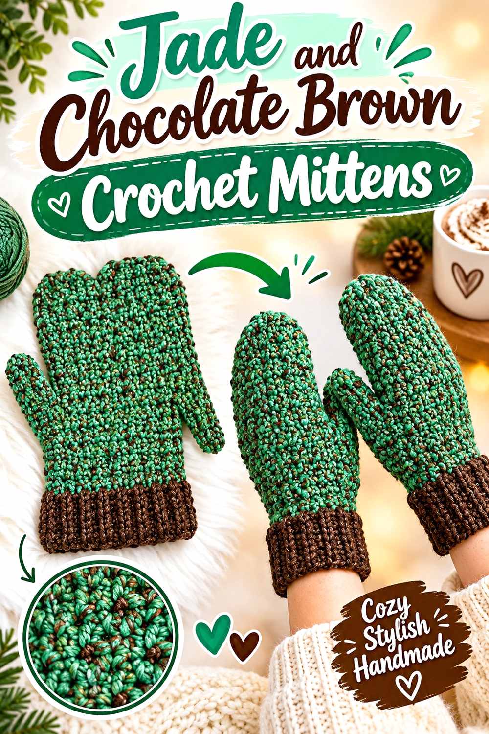 12. Jade And Chocolate Brown Crochet Mittens
