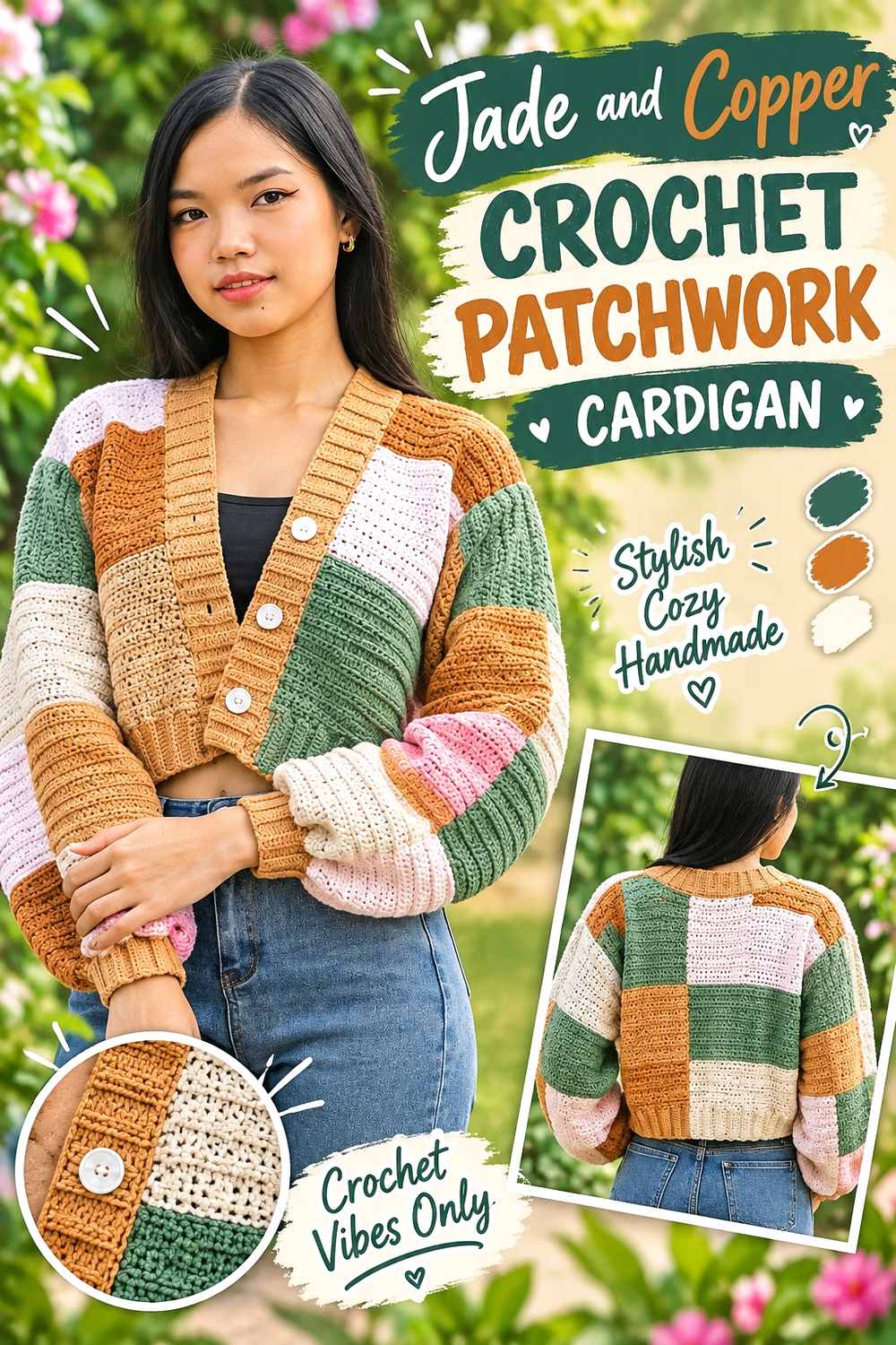 5. Jade And Copper Crochet Patchwork Cardigan