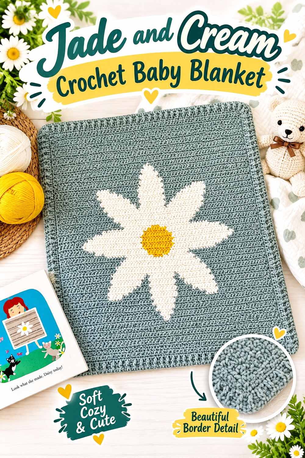 1. Jade And Cream Crochet Baby Blanket