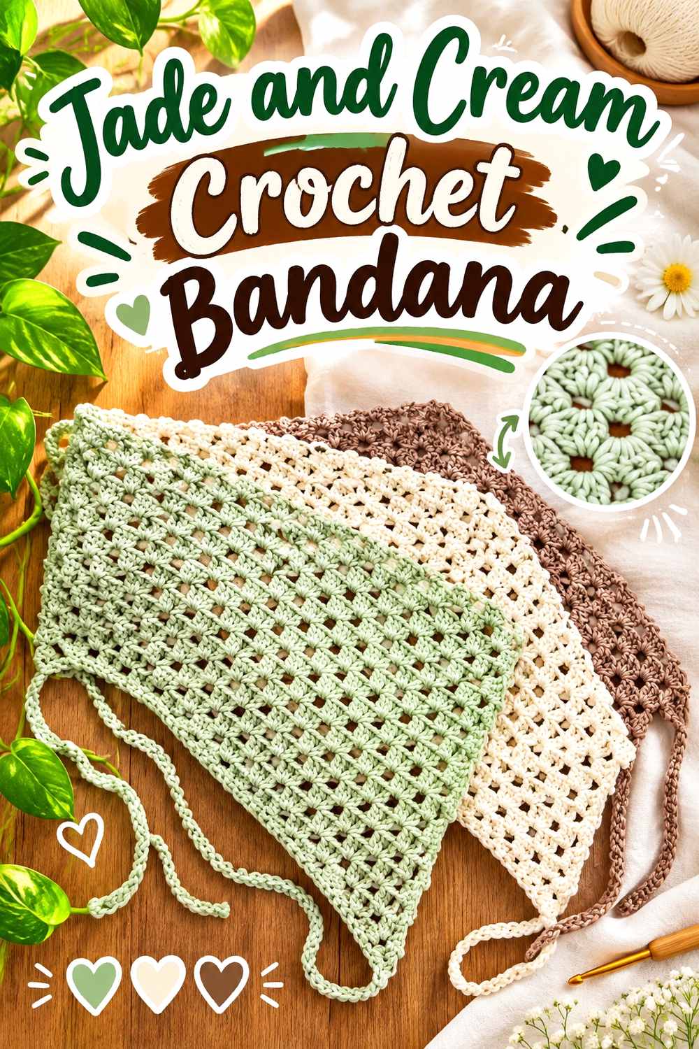 4. Jade And Cream Crochet Bandana