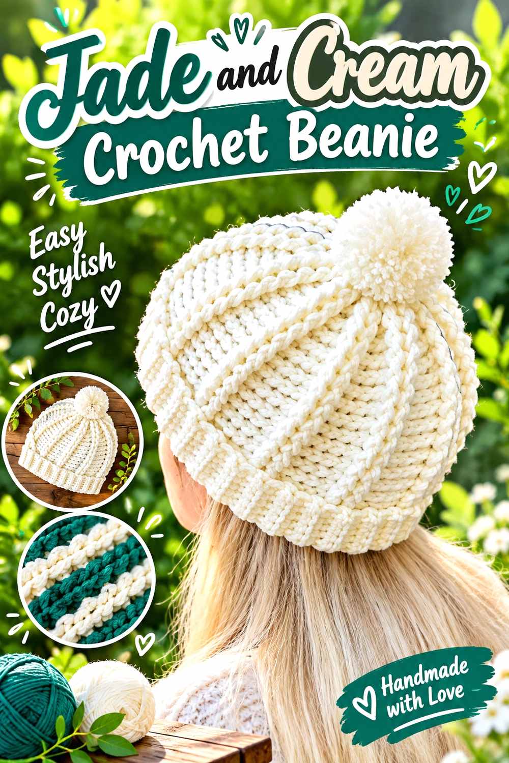 16. Jade And Cream Crochet Beanie