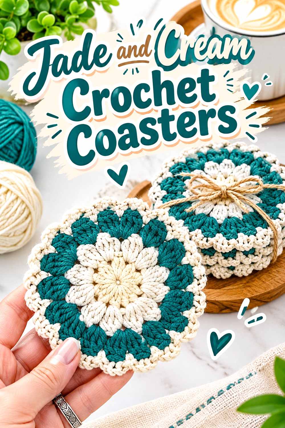 13. Jade And Cream Crochet Coasters