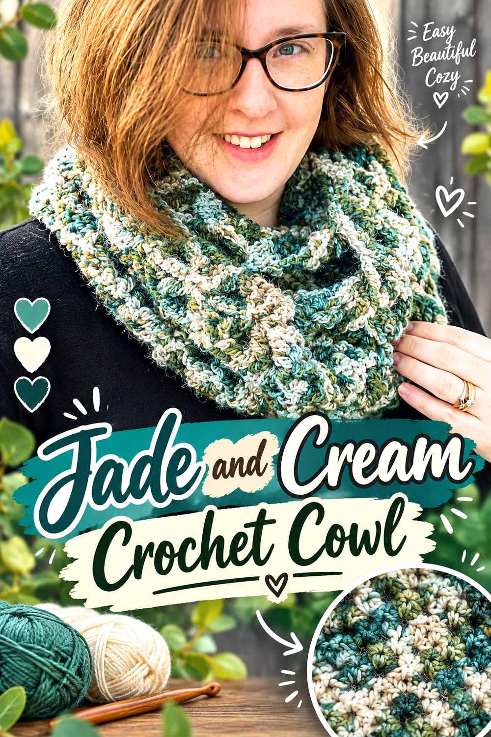 14. Jade And Cream Crochet Cowl
