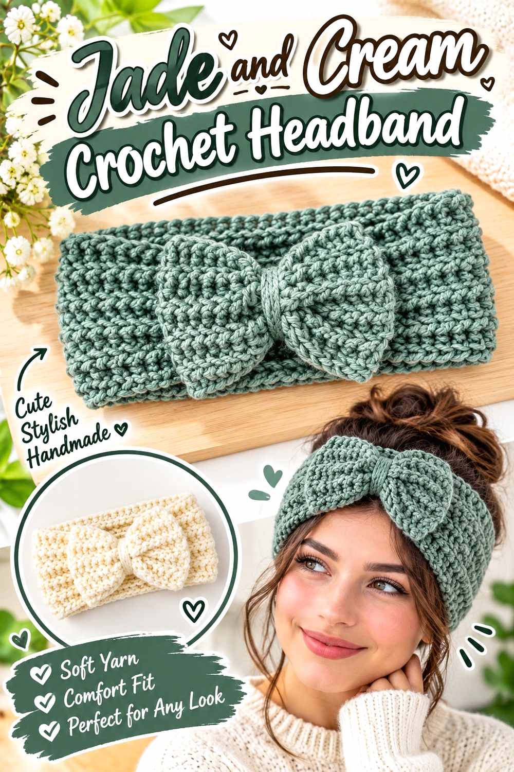 15. Jade And Cream Crochet Headband