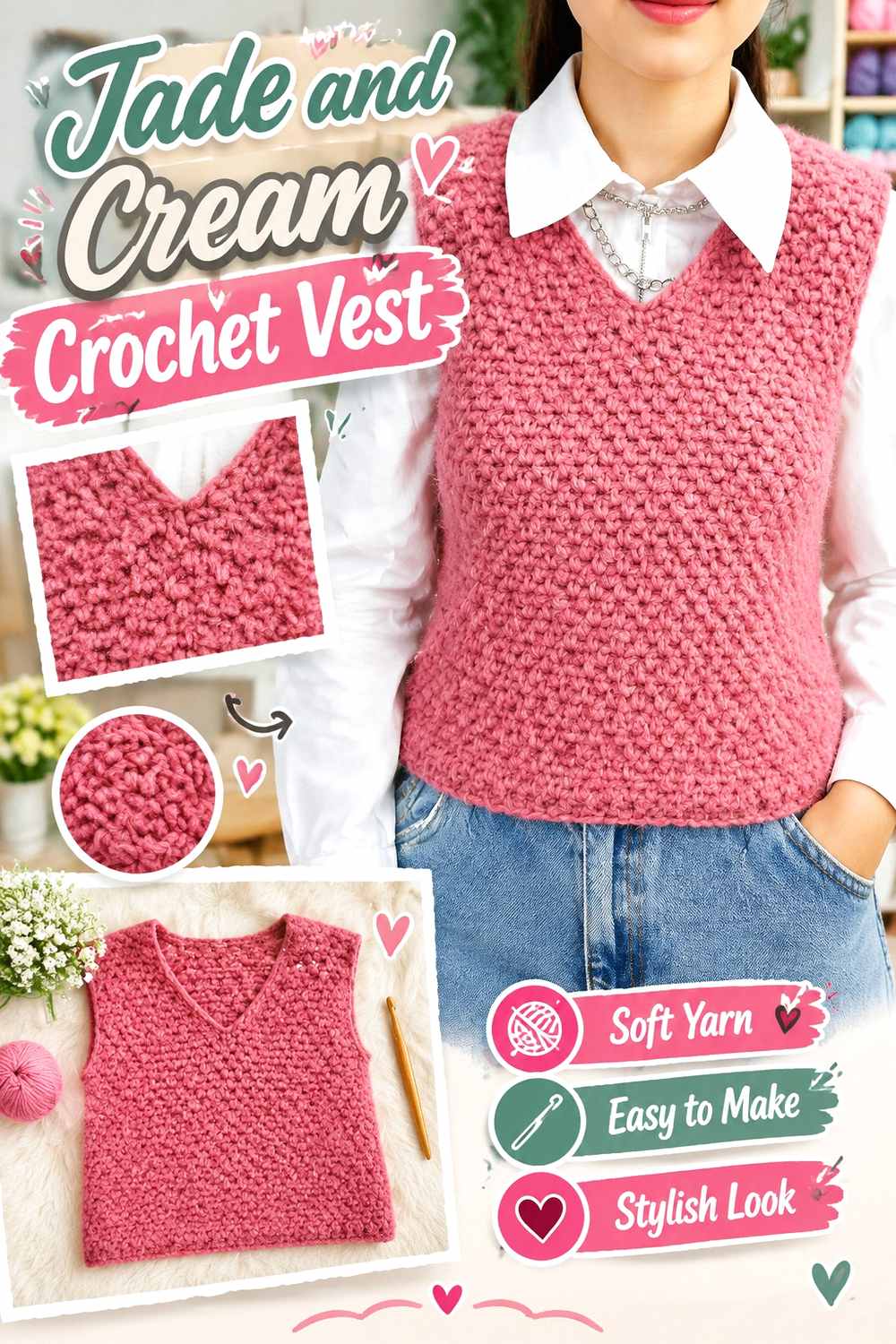 8. Jade And Cream Crochet Vest