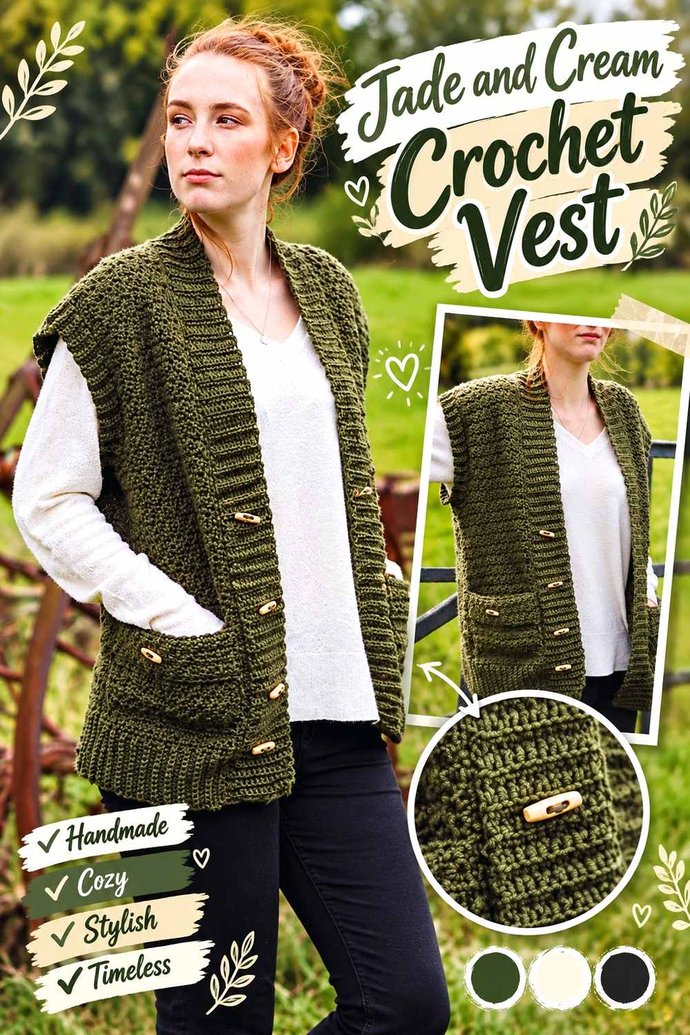19. Jade And Cream Crochet Vest