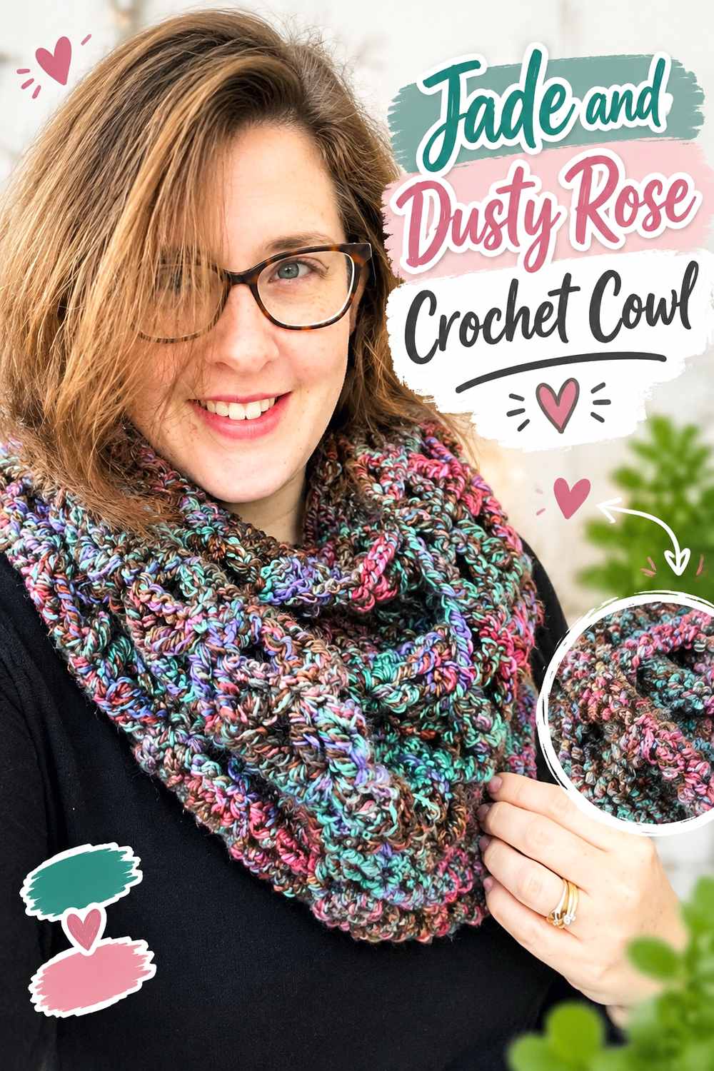 10. Jade And Dusty Rose Crochet Cowl