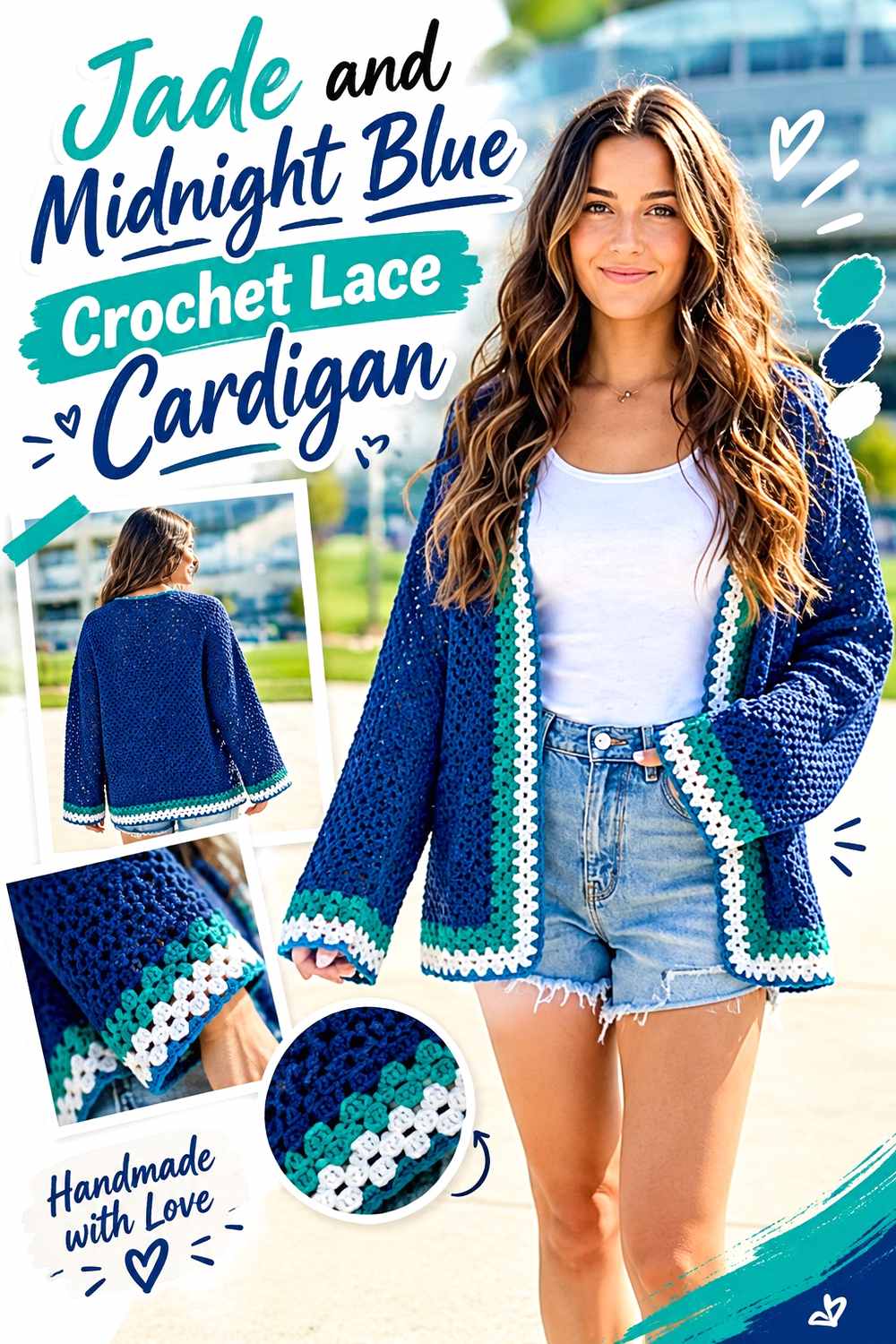 22. Jade And Midnight Blue Crochet Lace Cardigan