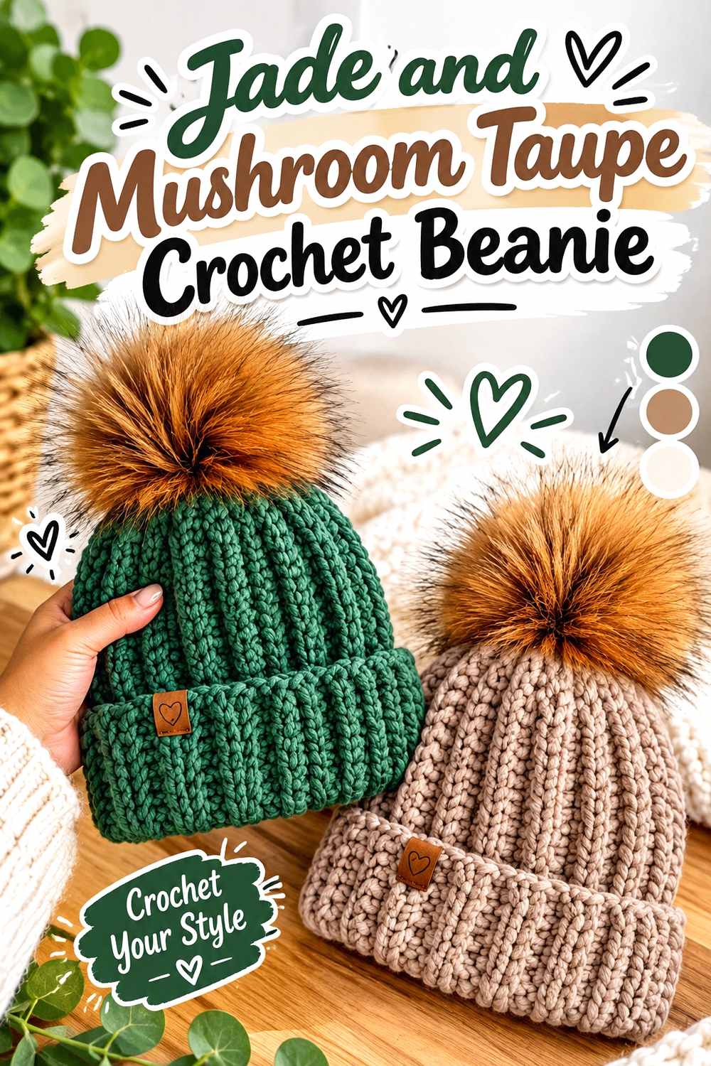 15. Jade And Mushroom Taupe Crochet Beanie