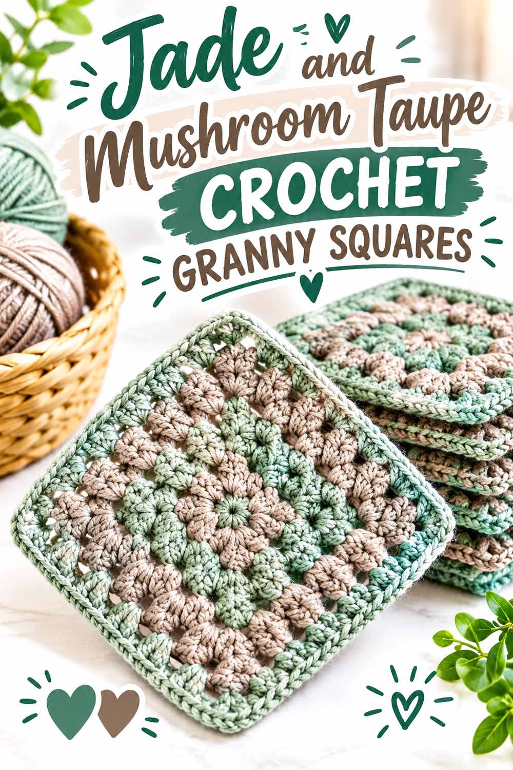 6. Jade And Mushroom Taupe Crochet Granny Squares
