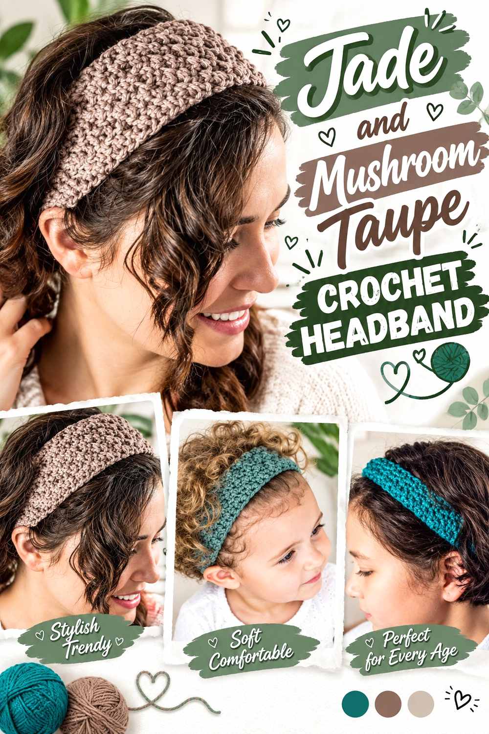 14. Jade And Mushroom Taupe Crochet Headband